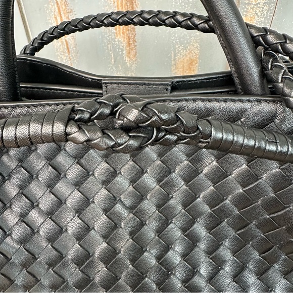 Quince Italian Leather Handwoven Satchel Black NWOT - Picture 4 of 16